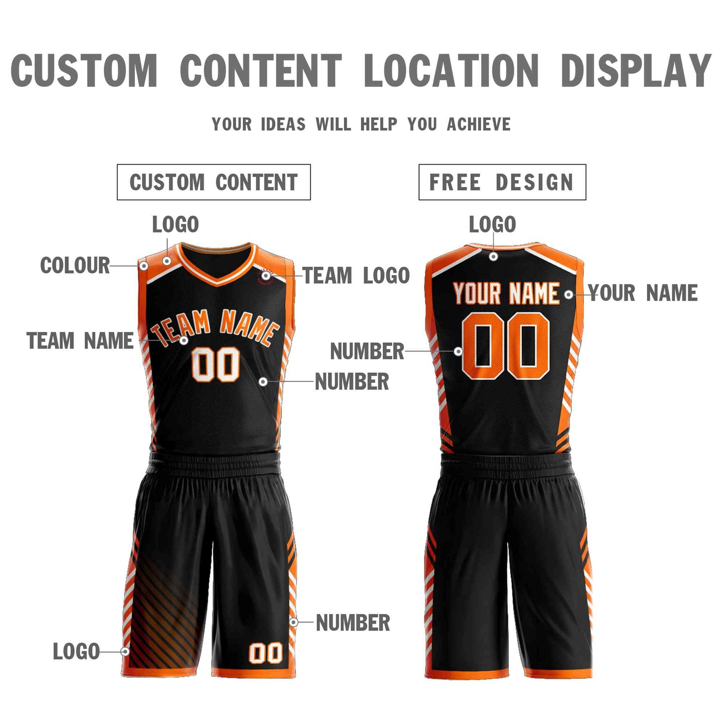 Custom Black Orange-White Graffiti Pattern Sets Bar Element Basketball Jersey