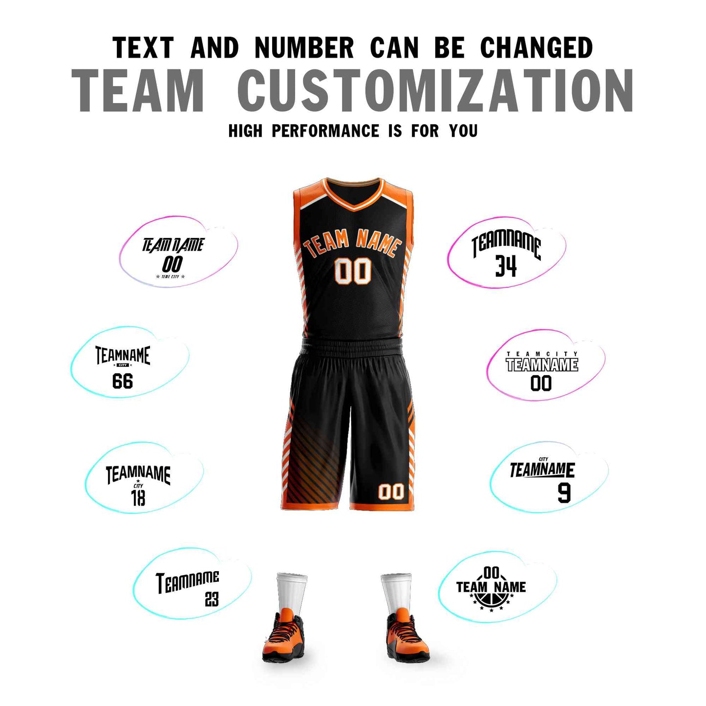 Custom Black Orange-White Graffiti Pattern Sets Bar Element Basketball Jersey