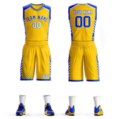 Custom Gold Royal-White Graffiti Pattern Sets Bar Element Basketball Jersey