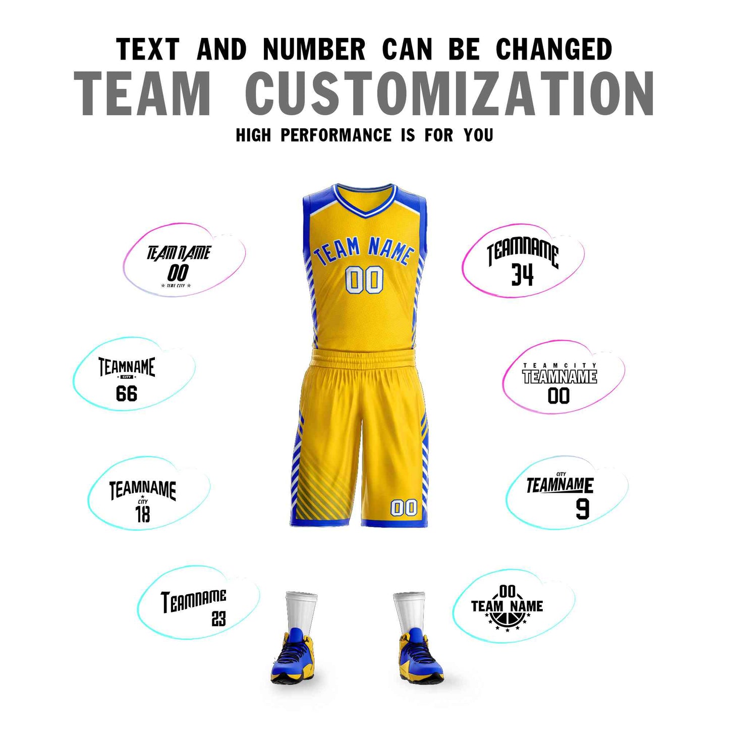 Custom Gold Royal-White Graffiti Pattern Sets Bar Element Basketball Jersey