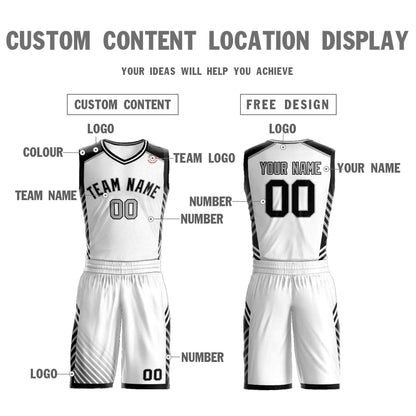 Custom White Black-Gray Graffiti Pattern Sets Bar Element Basketball Jersey