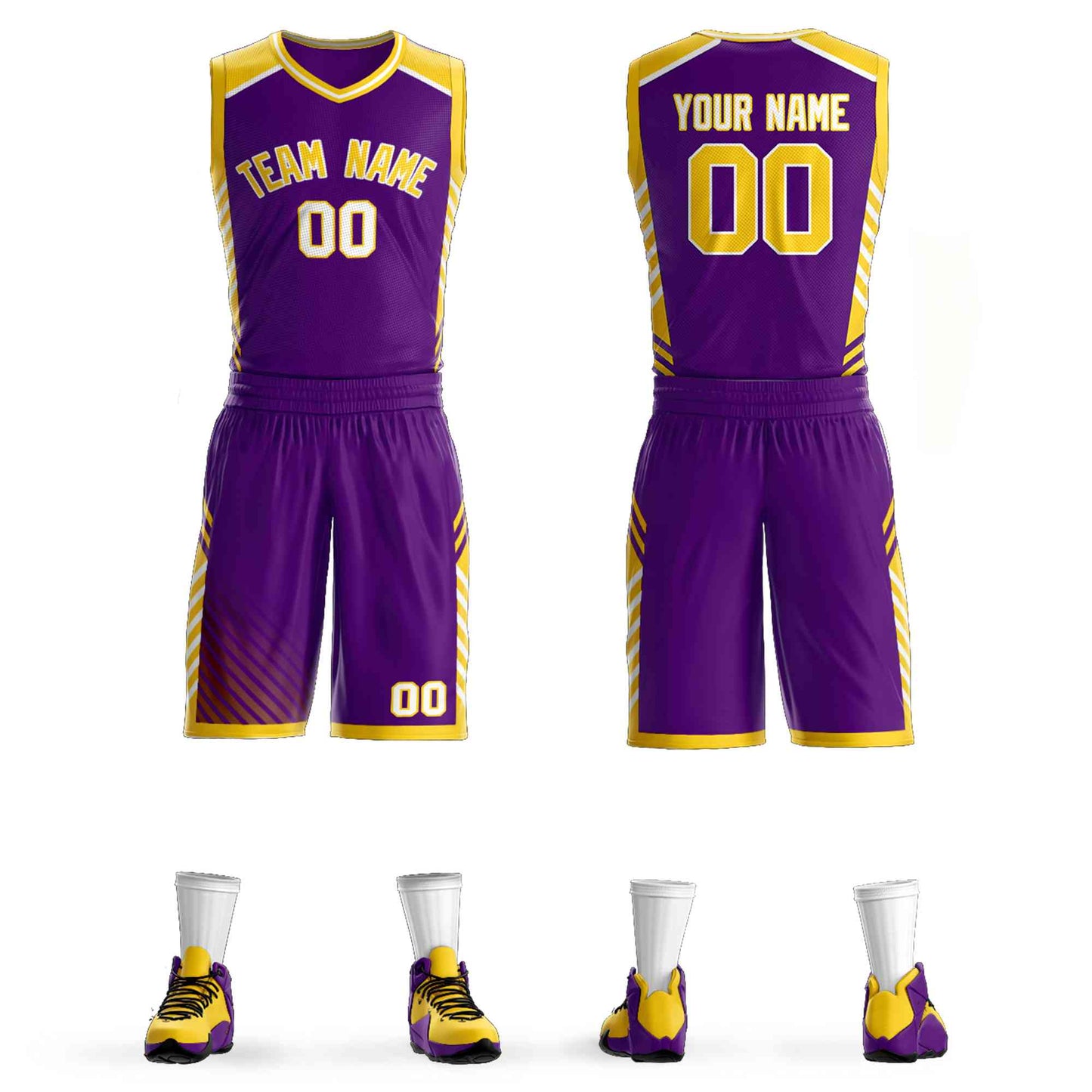 Custom Purple Gold-White Graffiti Pattern Sets Bar Element Basketball Jersey