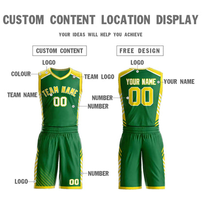 Custom Kelly Green Gold-White Graffiti Pattern Sets Bar Element Basketball Jersey