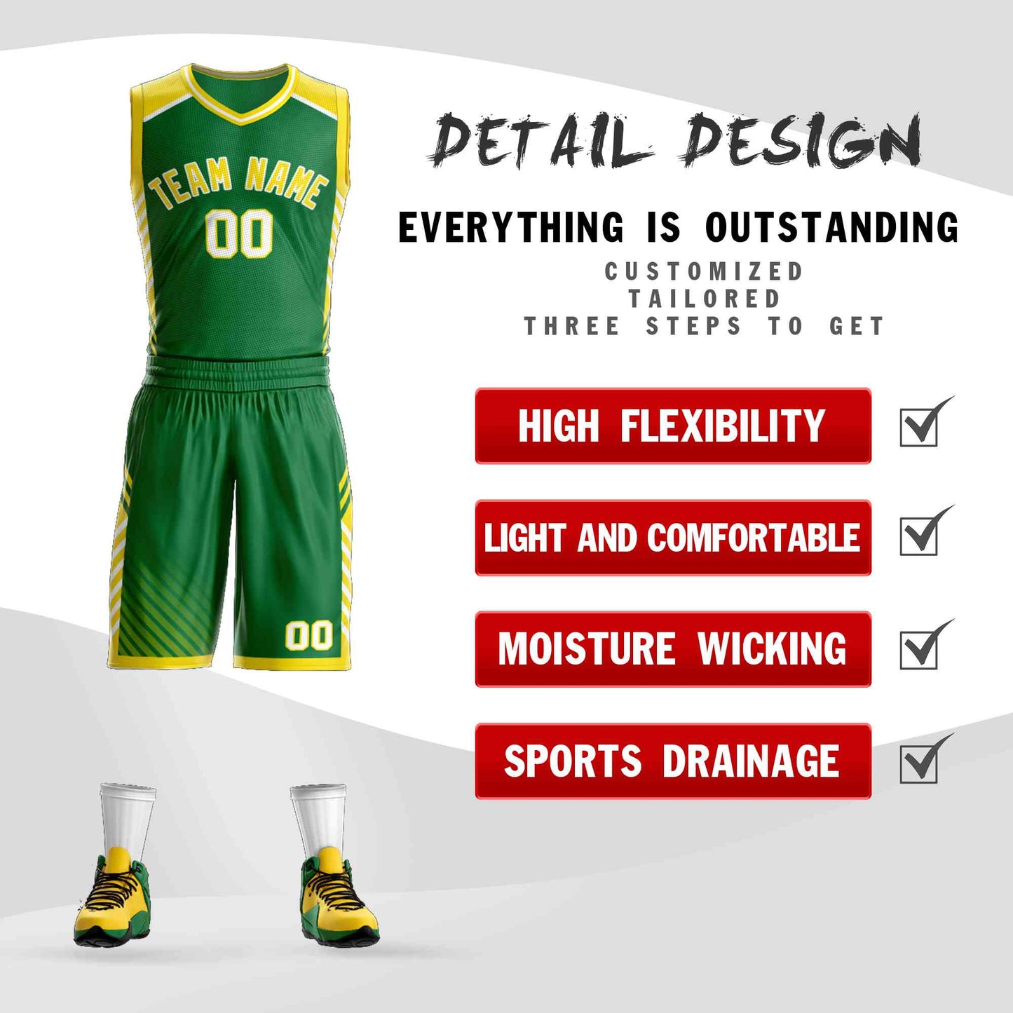 Custom Kelly Green Gold-White Graffiti Pattern Sets Bar Element Basketball Jersey