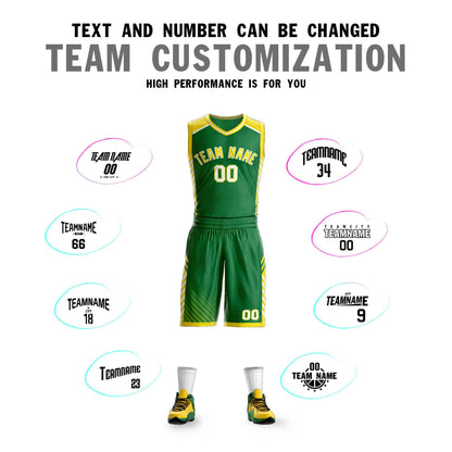 Custom Kelly Green Gold-White Graffiti Pattern Sets Bar Element Basketball Jersey