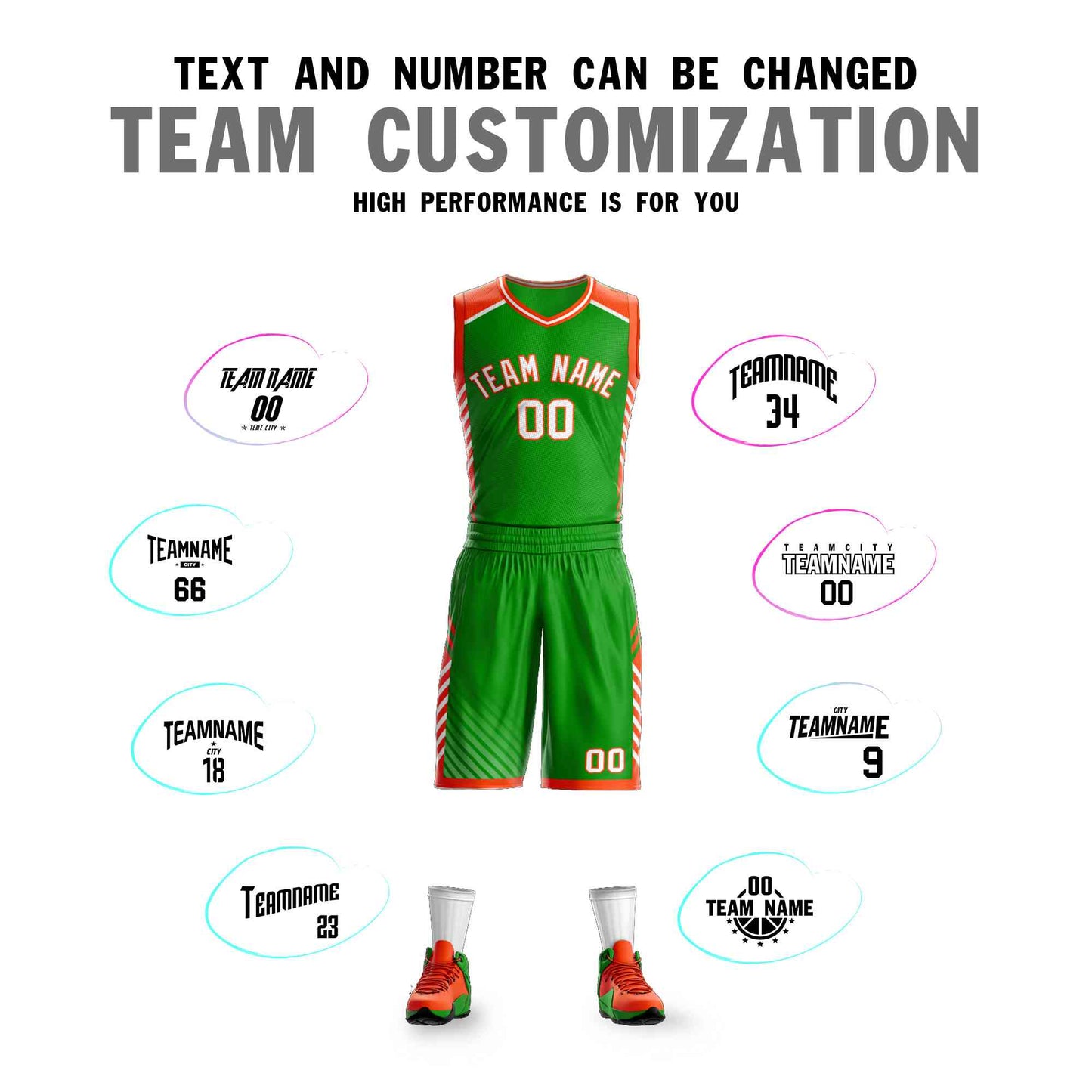 Custom Green White-Orange Graffiti Pattern Sets Bar Element Basketball Jersey