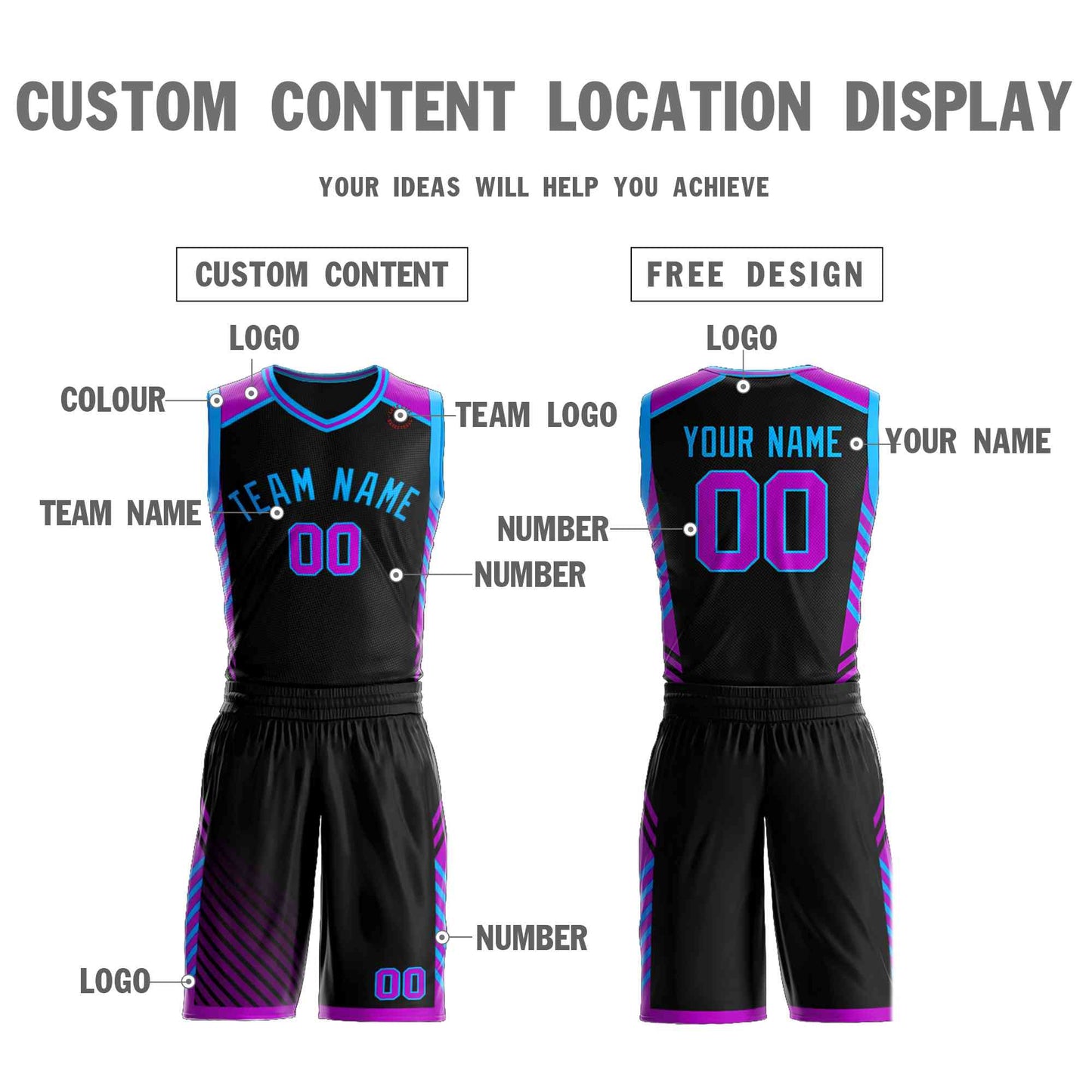 Custom Black Powder Blue Graffiti Pattern Sets Bar Element Basketball Jersey