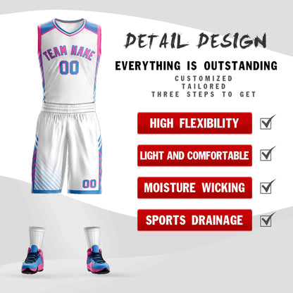 Custom White Pink-Powder Blue Graffiti Pattern Sets Bar Element Basketball Jersey