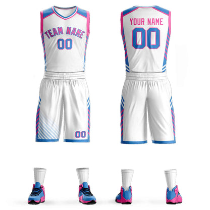 Custom White Pink-Powder Blue Graffiti Pattern Sets Bar Element Basketball Jersey