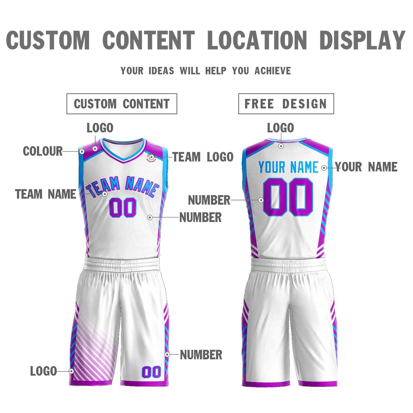 Custom White Powder Blue-Purple Graffiti Pattern Sets Bar Element Basketball Jersey