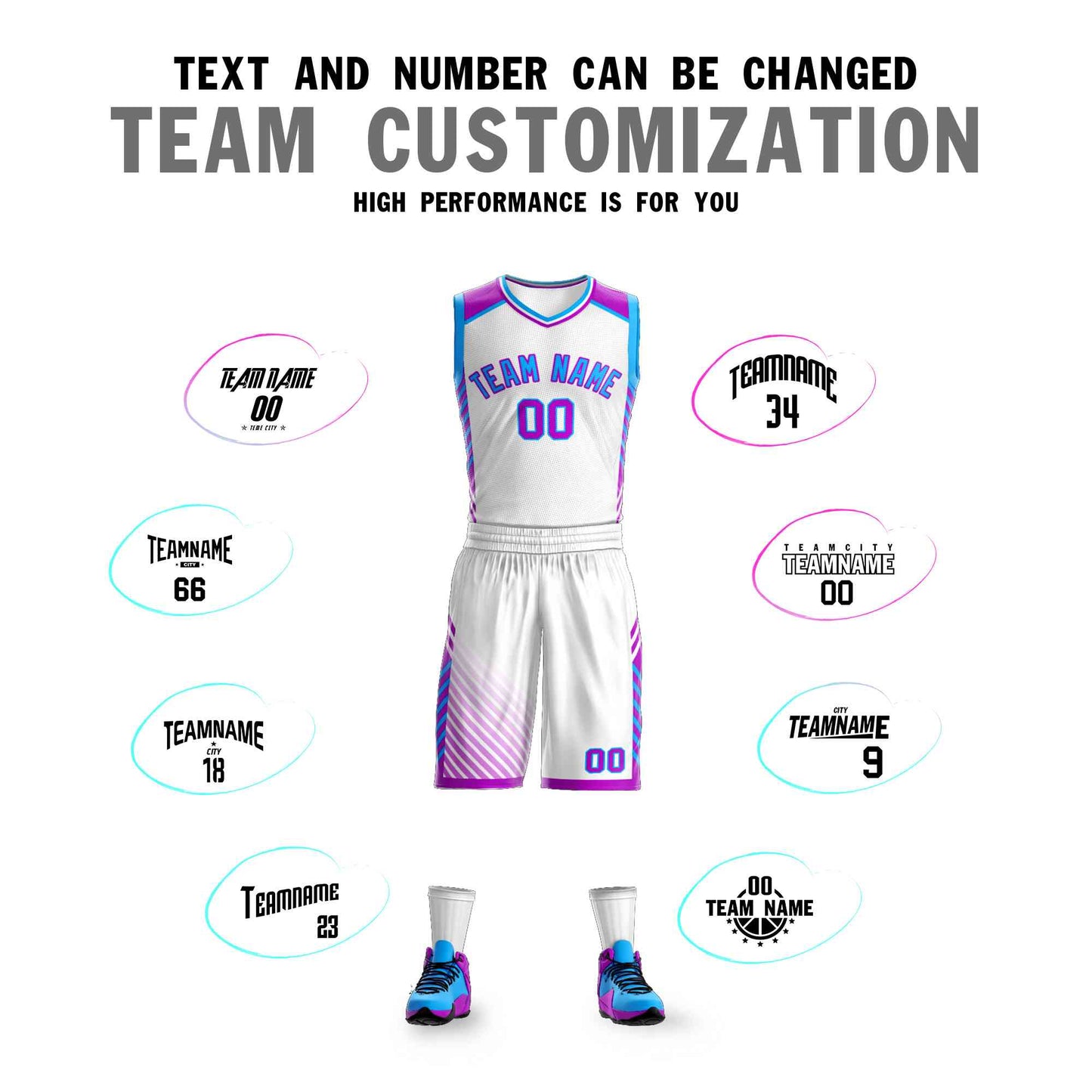 Custom White Powder Blue-Purple Graffiti Pattern Sets Bar Element Basketball Jersey