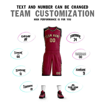 Custom Maroon Cream-Black Graffiti Pattern Sets Bar Element Basketball Jersey