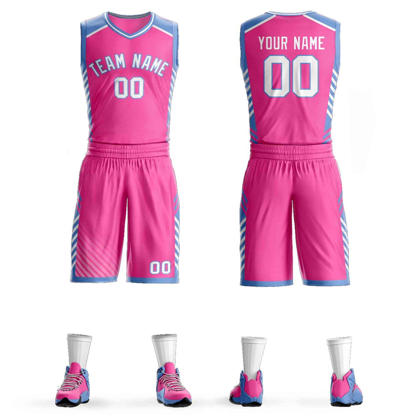 Custom Pink White-Powder Blue Graffiti Pattern Sets Bar Element Basketball Jersey