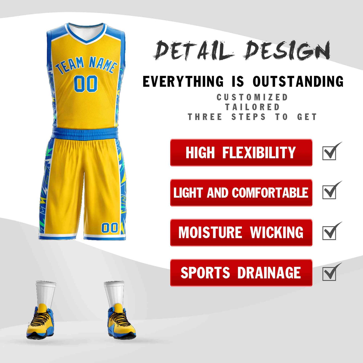 Custom Yellow Royal-White Graffiti Pattern Sets Lightning Basketball Jersey