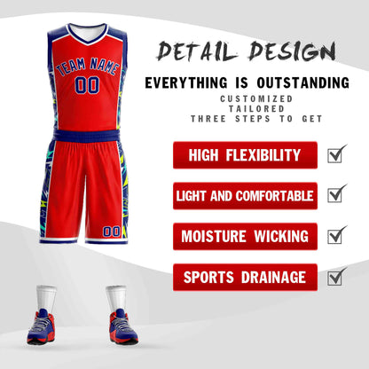 Custom Red Navy-White Graffiti Pattern Sets Lightning Basketball Jersey