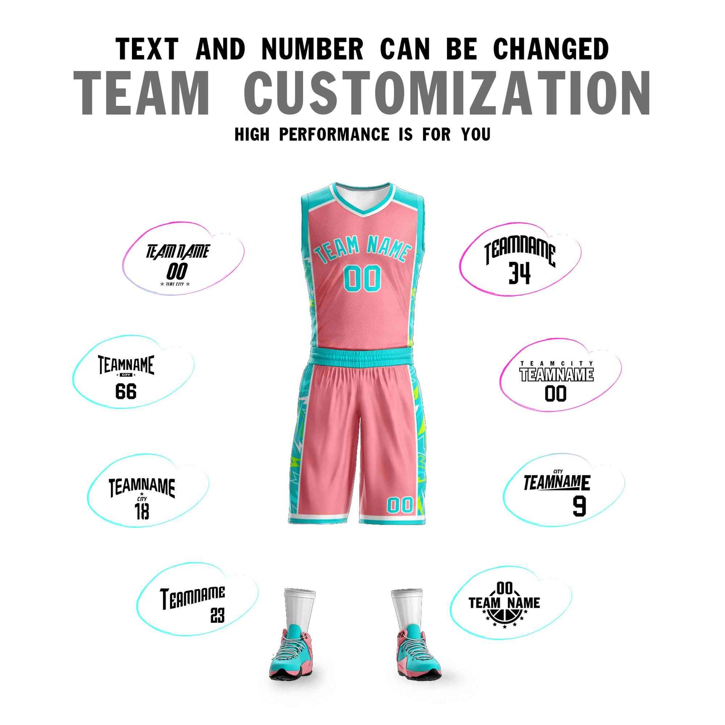 Custom Pink Aqua-White Graffiti Pattern Sets Lightning Basketball Jersey