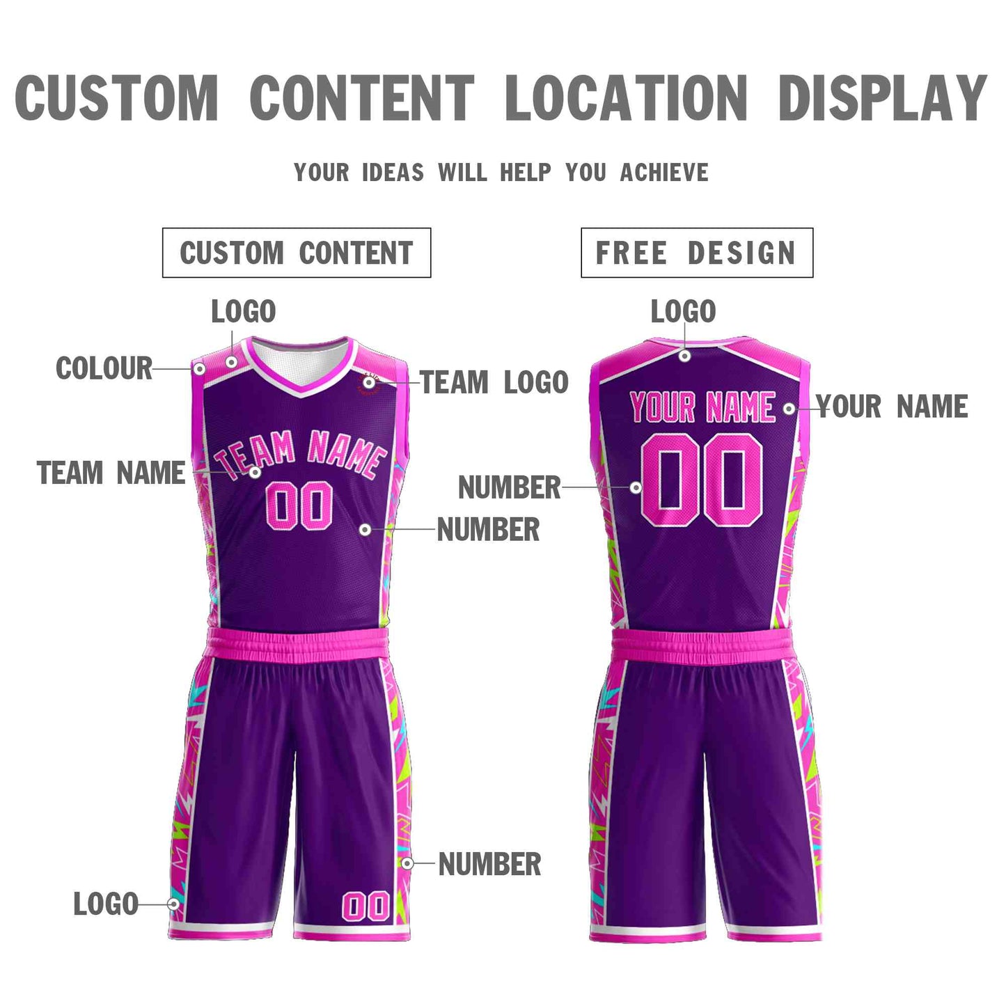 Custom Navy Pink-White Graffiti Pattern Sets Lightning Basketball Jersey