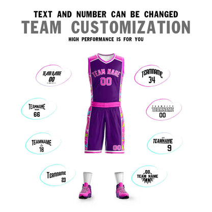 Custom Navy Pink-White Graffiti Pattern Sets Lightning Basketball Jersey