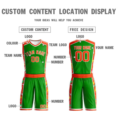 Custom Green Orange-White Graffiti Pattern Sets Lightning Basketball Jersey