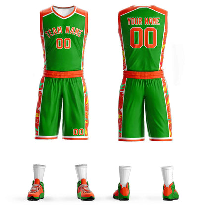 Custom Green Orange-White Graffiti Pattern Sets Lightning Basketball Jersey