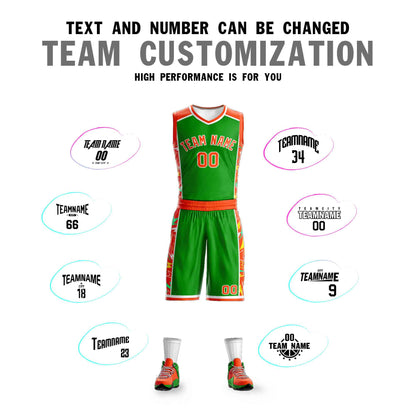 Custom Green Orange-White Graffiti Pattern Sets Lightning Basketball Jersey