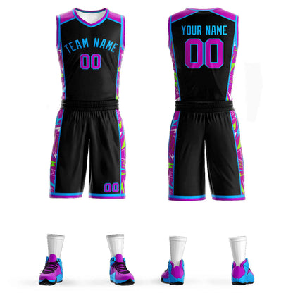 Custom Black Powder Blue Graffiti Pattern Sets Lightning Basketball Jersey