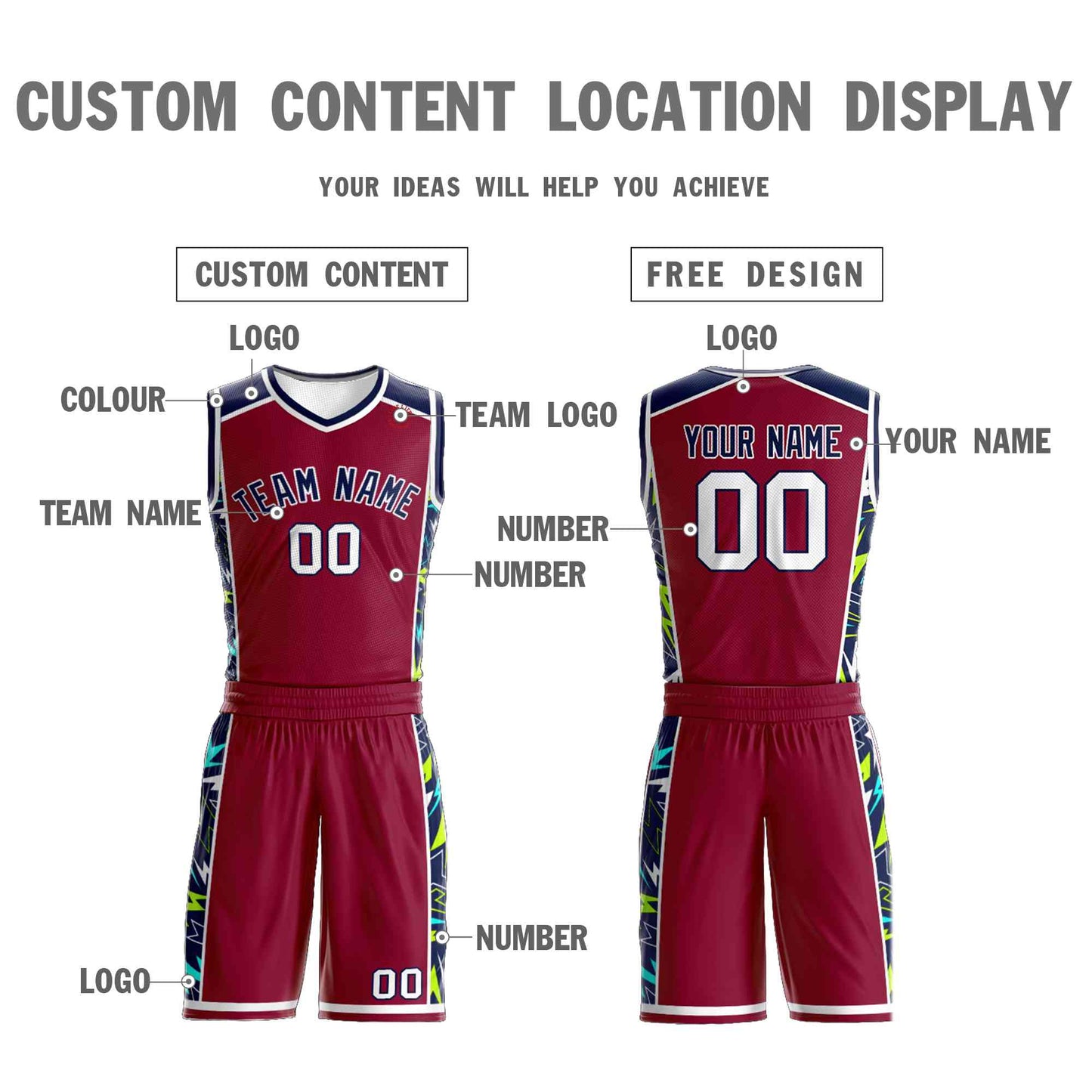 Custom Maroon Navy-White Graffiti Pattern Sets Lightning Basketball Jersey