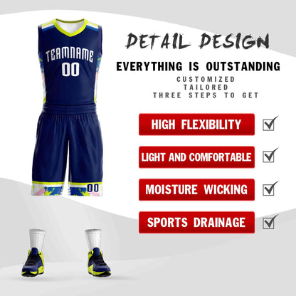 Custom Navy White Graffiti Pattern Sets Basketball Jersey