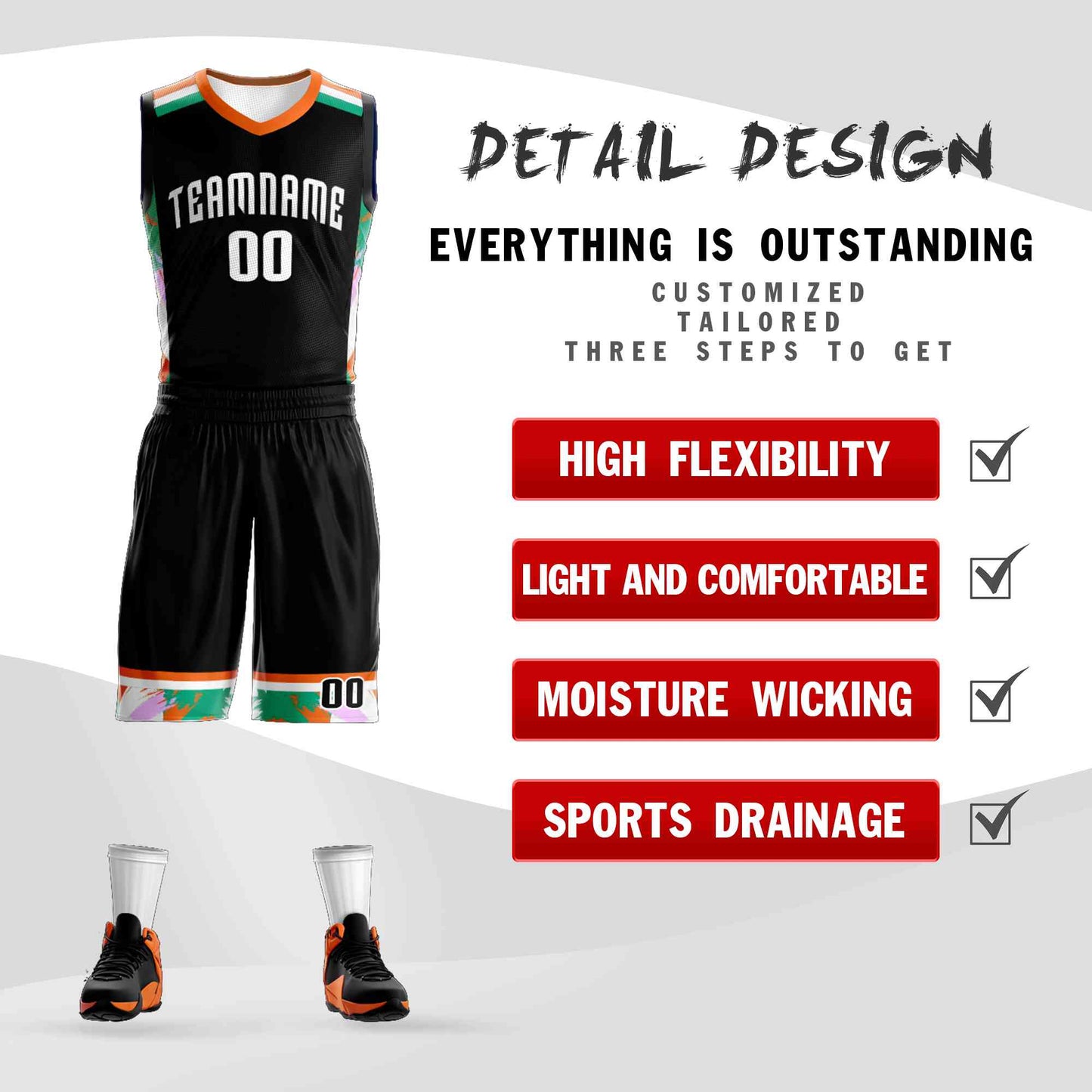 Custom Black White Graffiti Pattern Sets Basketball Jersey