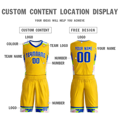 Custom Gold Royal-White Graffiti Pattern Sets Basketball Jersey