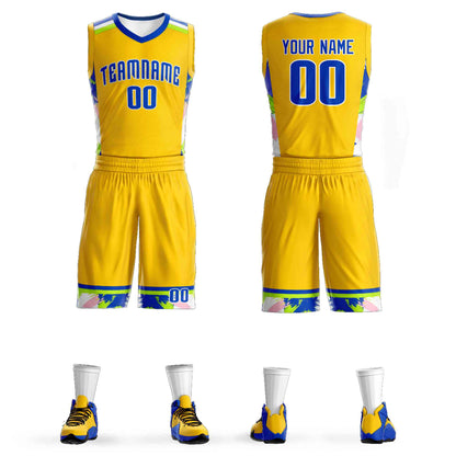 Custom Gold Royal-White Graffiti Pattern Sets Basketball Jersey