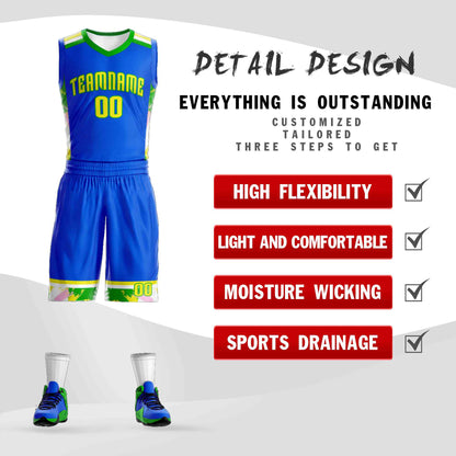 Custom Royal Gold-Green Graffiti Pattern Sets Basketball Jersey