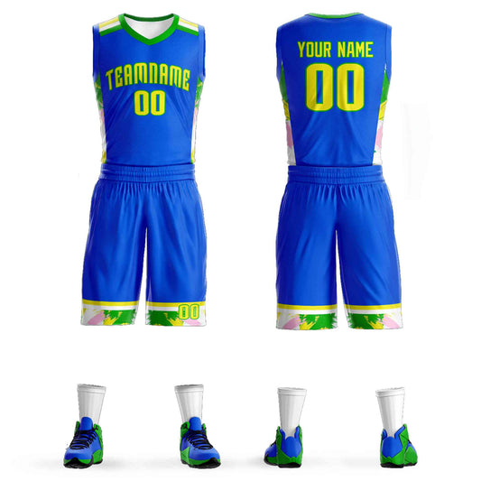 Custom Royal Gold-Green Graffiti Pattern Sets Basketball Jersey