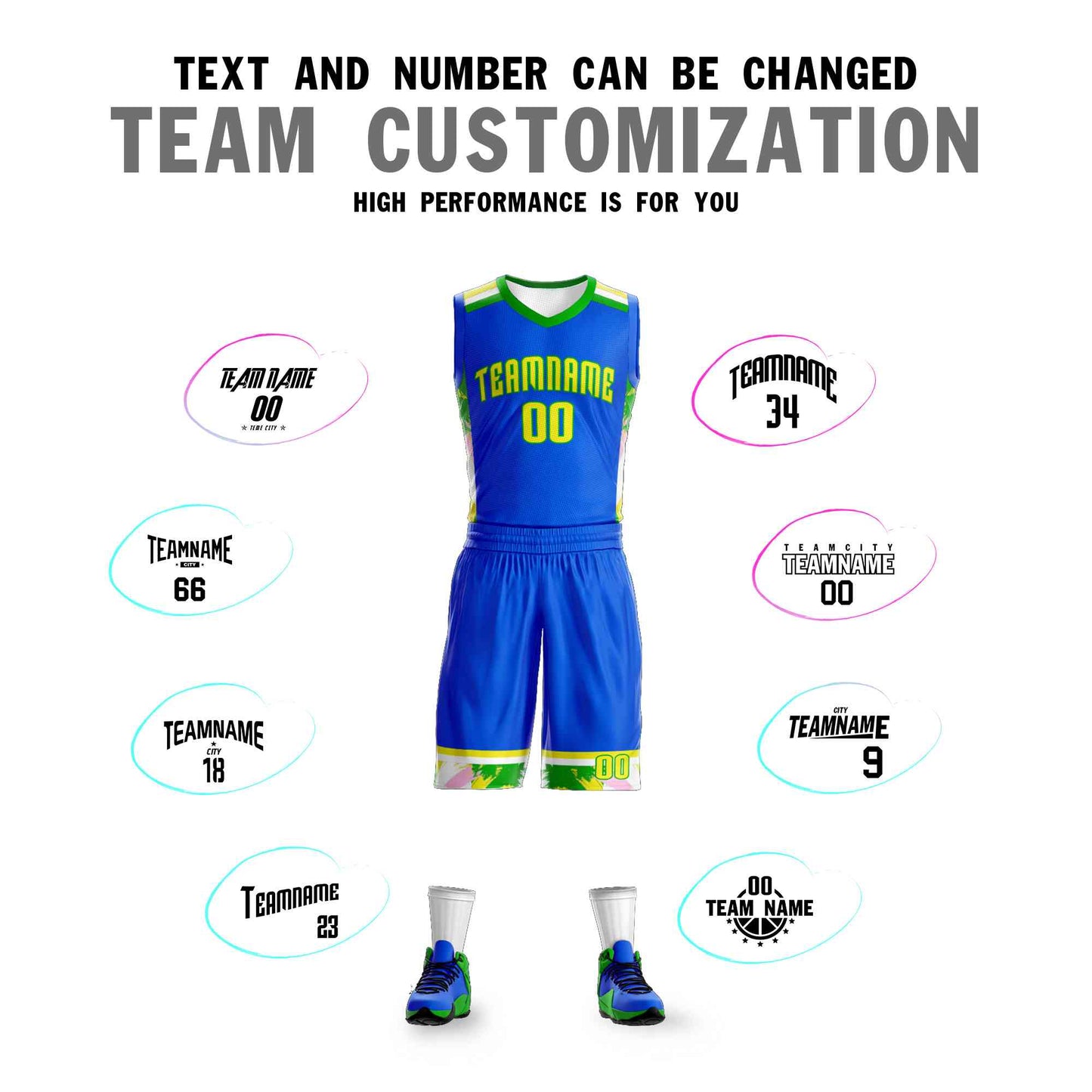 Custom Royal Gold-Green Graffiti Pattern Sets Basketball Jersey