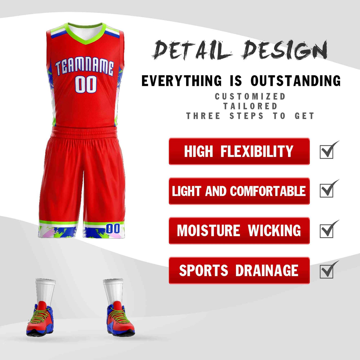 Custom Red White Graffiti Pattern Sets Basketball Jersey