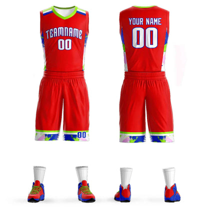 Custom Red White Graffiti Pattern Sets Basketball Jersey