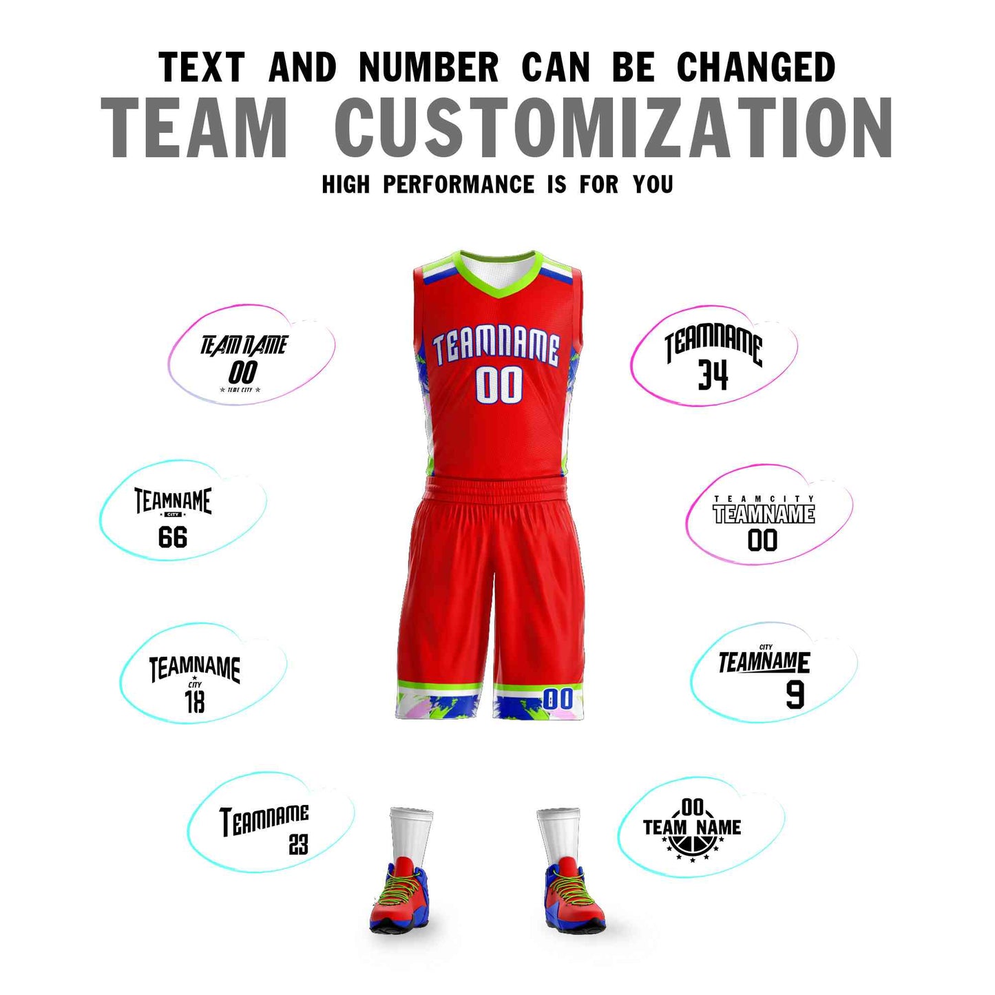 Custom Red White Graffiti Pattern Sets Basketball Jersey