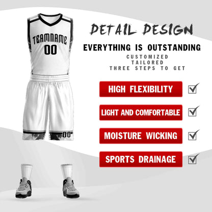 Custom White Black Graffiti Pattern Sets Basketball Jersey