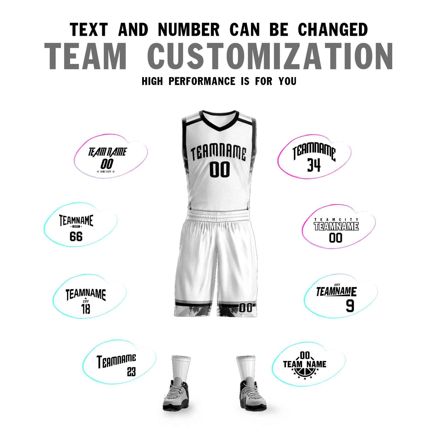 Custom White Black Graffiti Pattern Sets Basketball Jersey