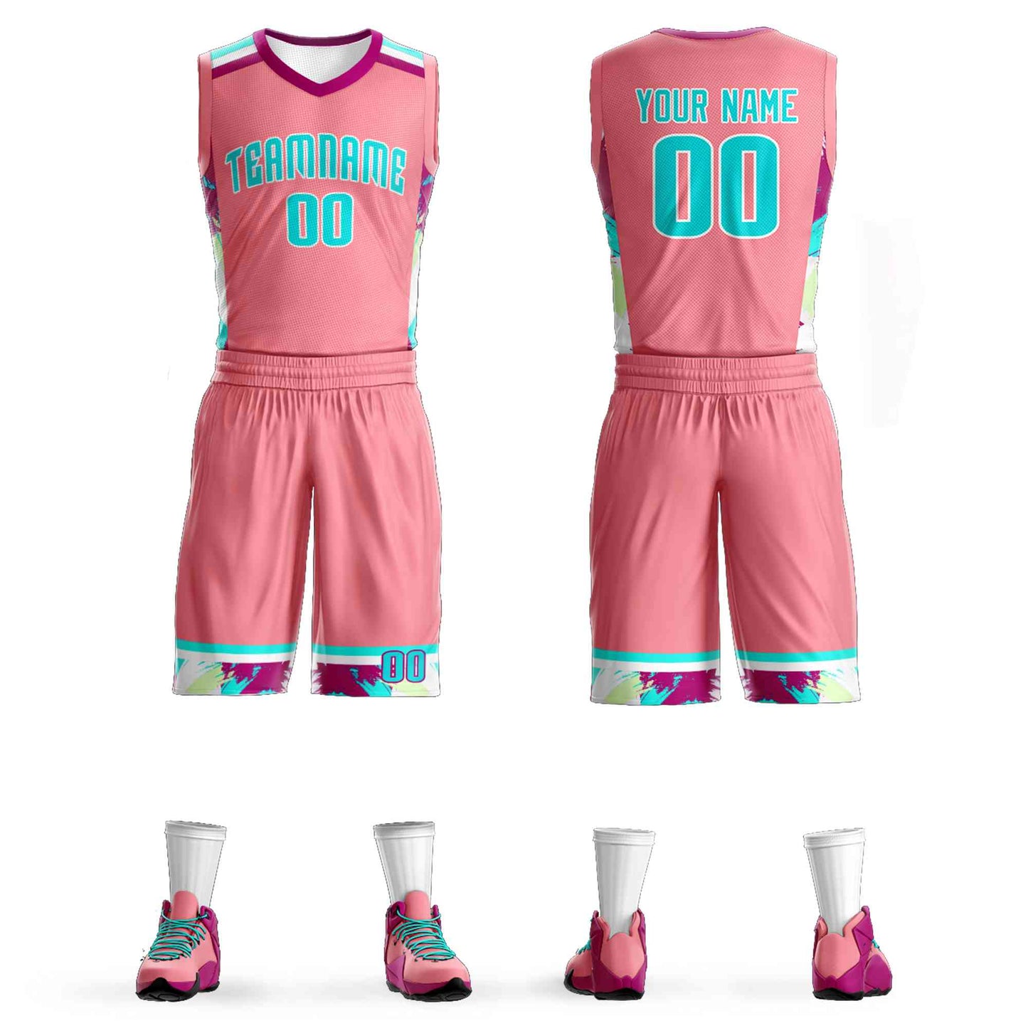 Custom Light Pink White-White Graffiti Pattern Sets Basketball Jersey