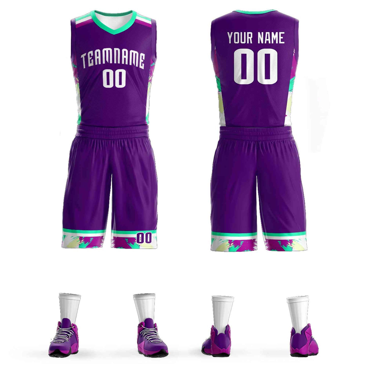 Custom Purple White Graffiti Pattern Sets Basketball Jersey