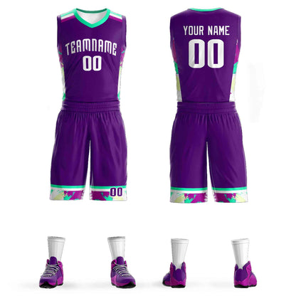 Custom Purple White Graffiti Pattern Sets Basketball Jersey