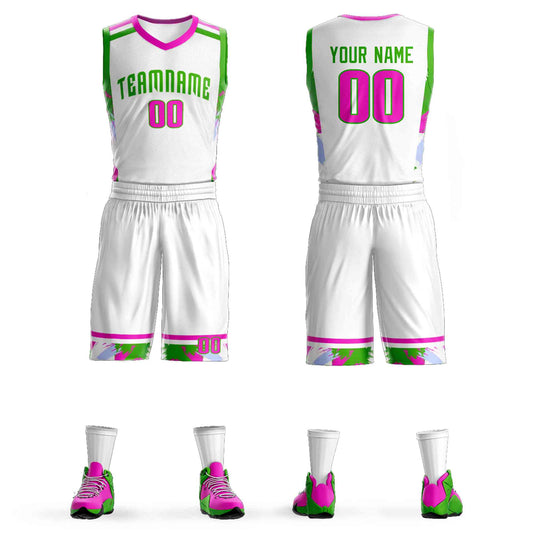 Custom White Green Graffiti Pattern Sets Basketball Jersey