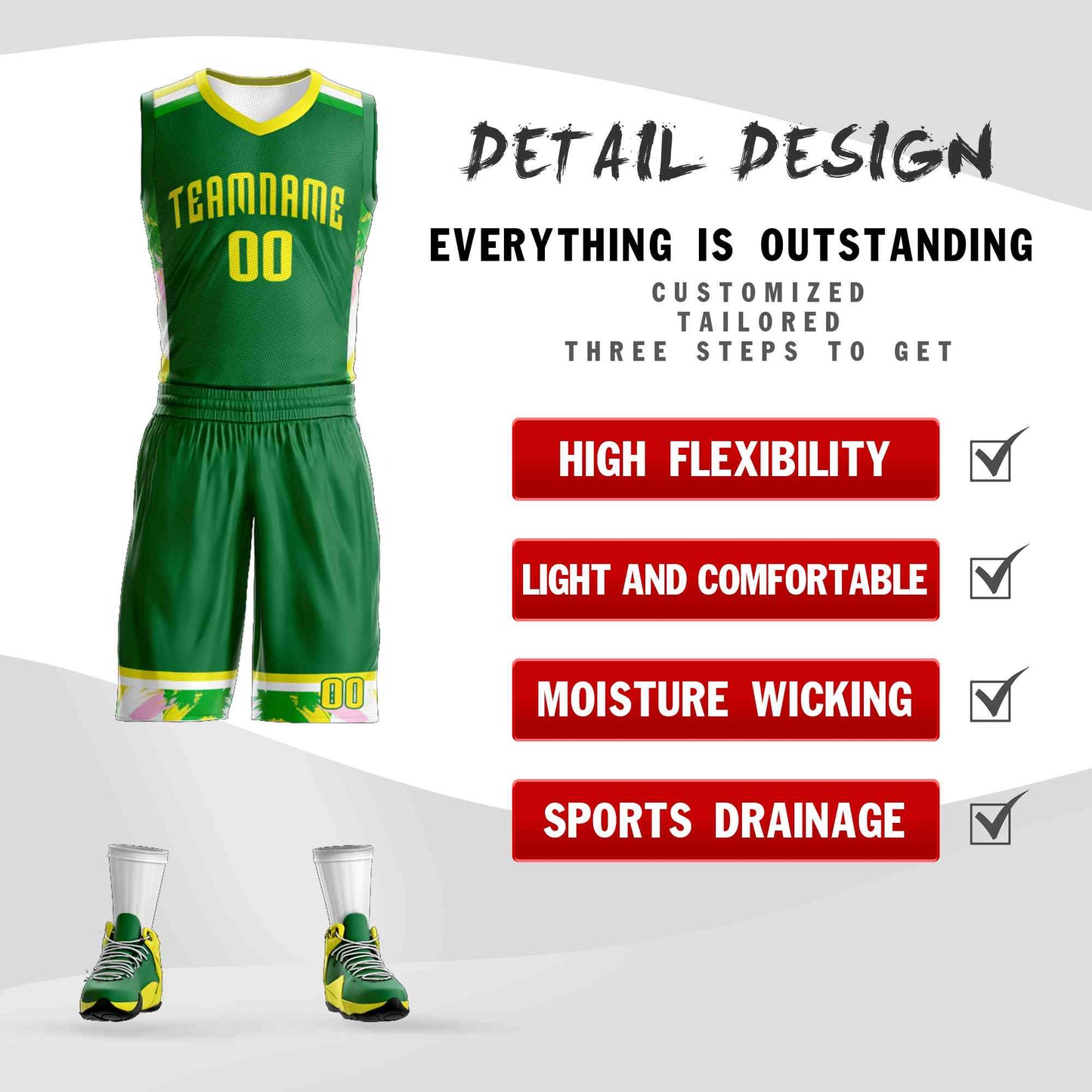 Custom Kelly Green Gold Graffiti Pattern Sets Basketball Jersey