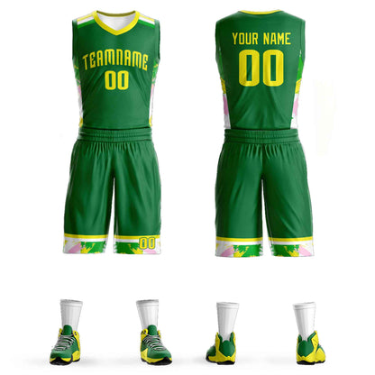 Custom Kelly Green Gold Graffiti Pattern Sets Basketball Jersey