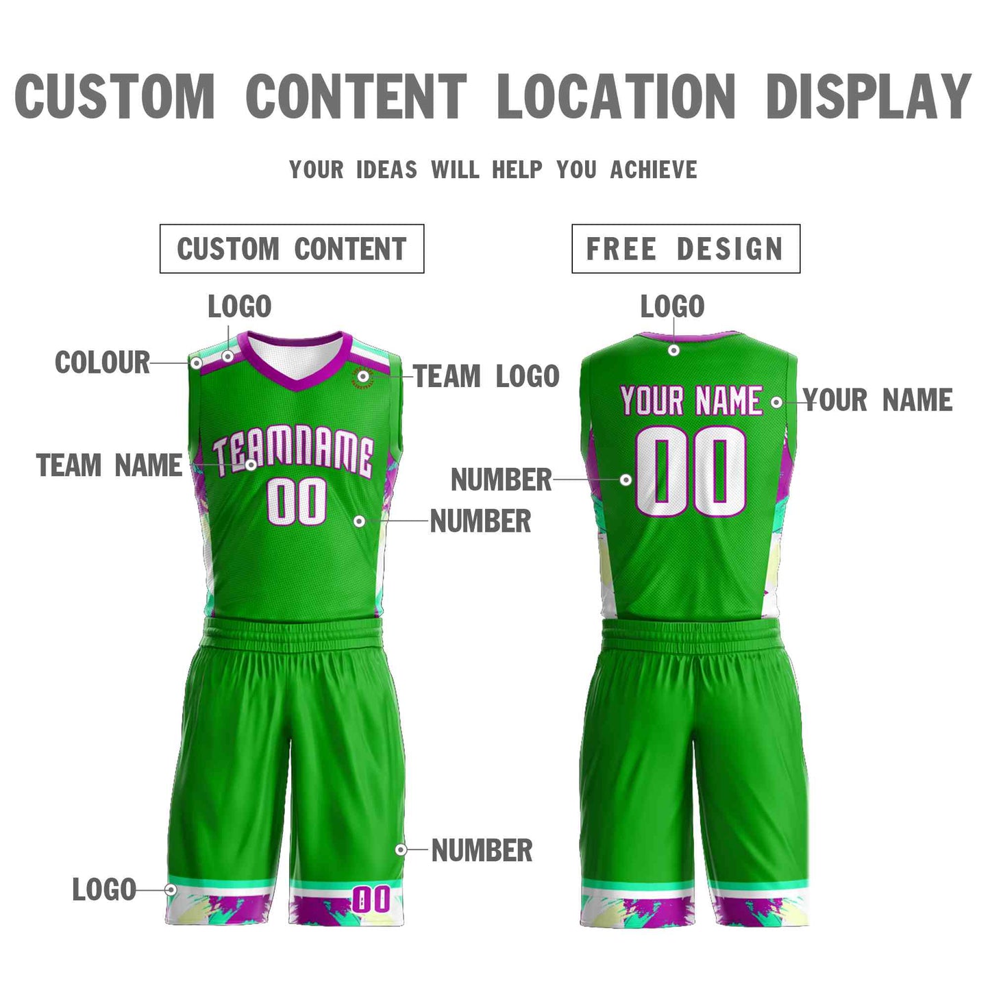 Custom Green White Graffiti Pattern Sets Basketball Jersey