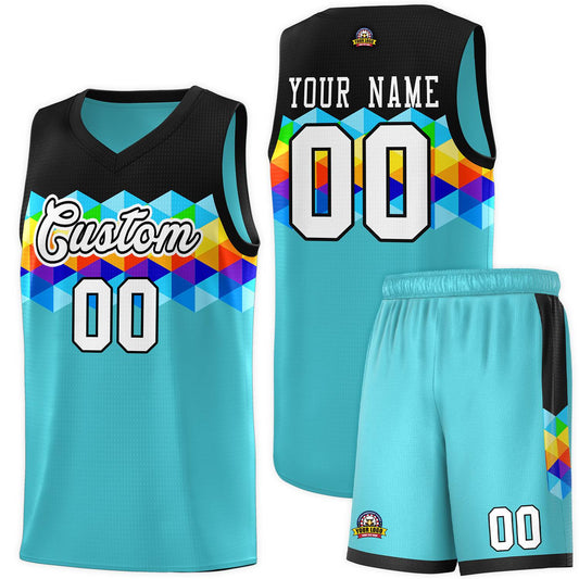 Custom Black Aqua-White Personalized Colorful Basketball Jersey Sets