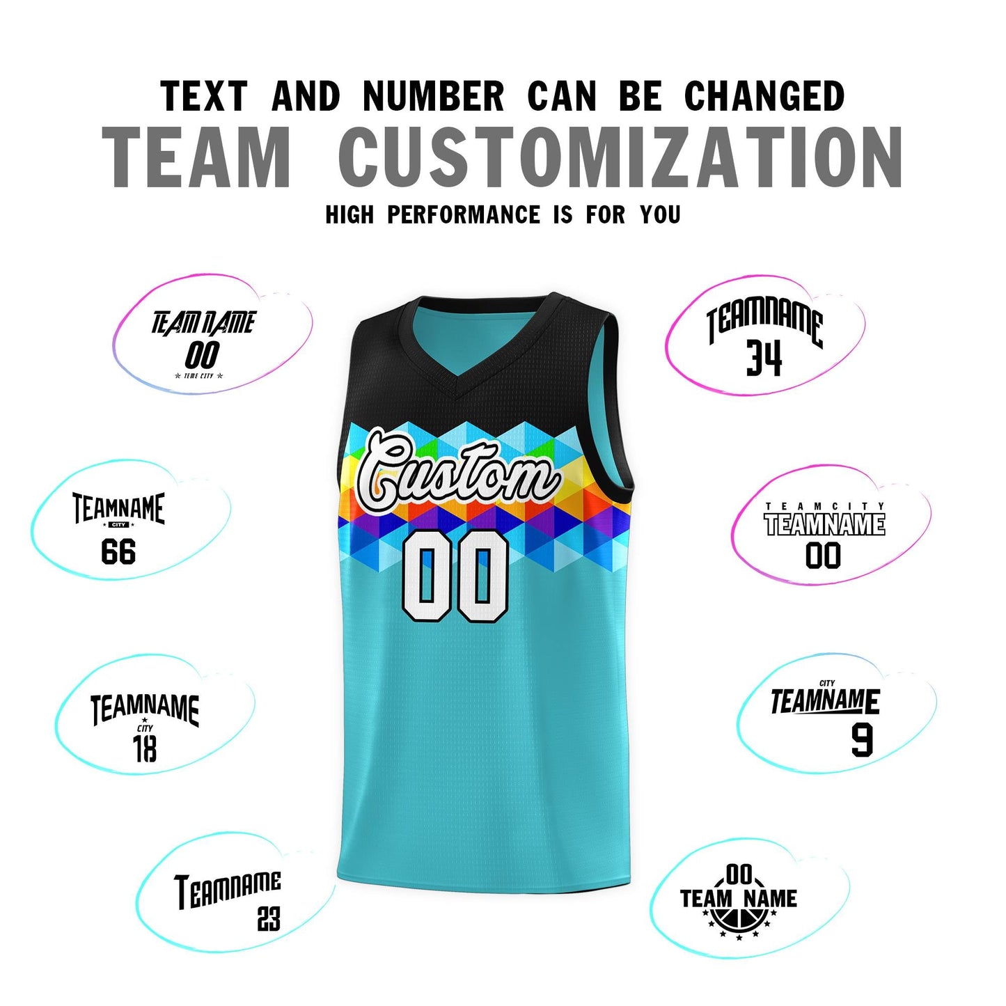 Custom Black Aqua-White Personalized Colorful Basketball Jersey Sets