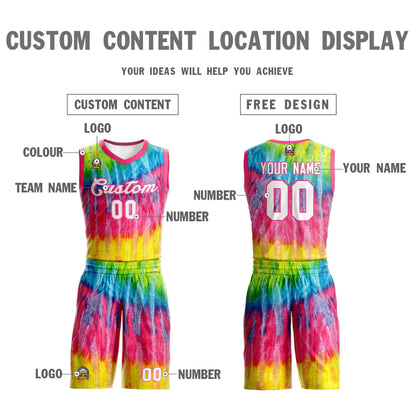 Custom Pink White-Pink Graffiti Pattern Sets Mesh Basketball Jersey