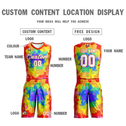 Custom Red White-Orange Graffiti Pattern Sets Mesh Basketball Jersey